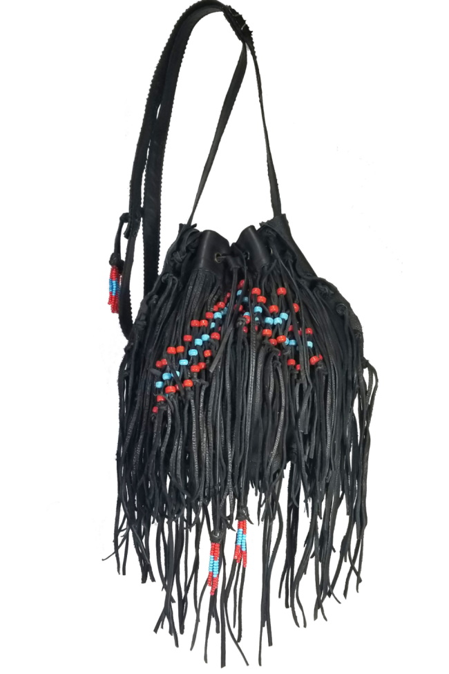 (image for) Beaded El Paso Long Fringe Leather Cross Body Bag